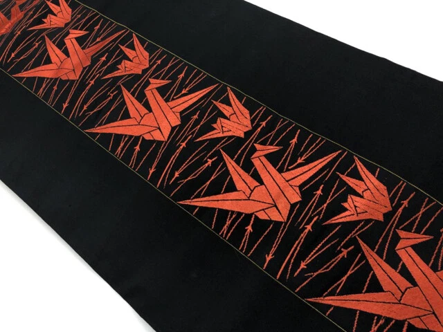 6184535: Japanese Kimono / Vintage Nagoya Obi / Woven Origami Crane & Pine N