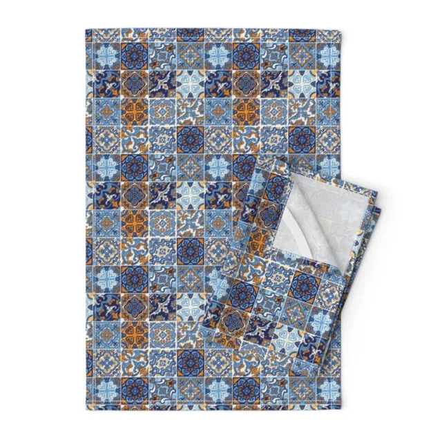 Spanish Tile Moroccan Mexican Linen Cotton Tea Towels Spoonflower Set of 2
