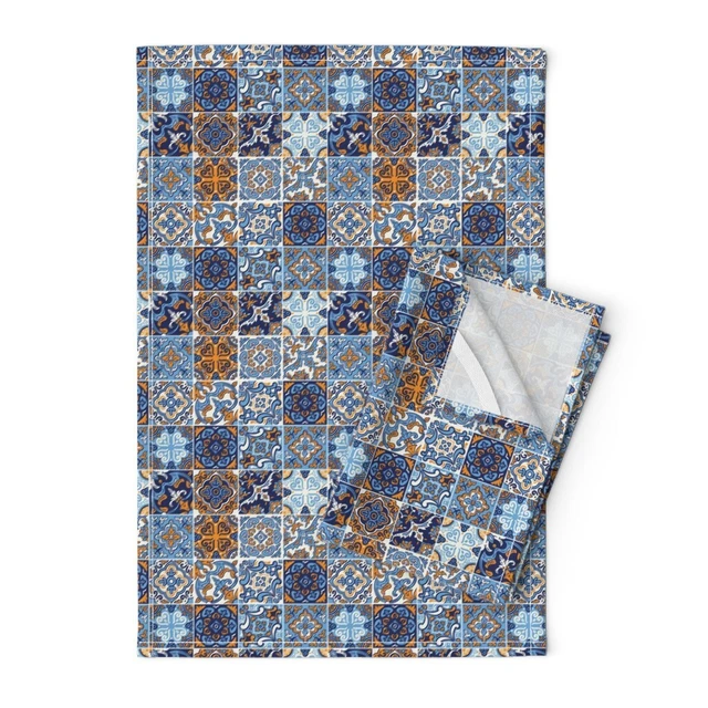 Spanish Tile Moroccan Mexican Linen Cotton Tea Towels Spoonflower Set of 2