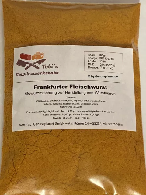Frankfurter Fleischwurst Gewürzmischung 100gr. Fleischwurstgewürz ohne Pökelsalz