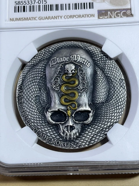 2018-MW Cameroon 1,000 Francs Carved Skull Graded MS70 Antiqued by NGC
