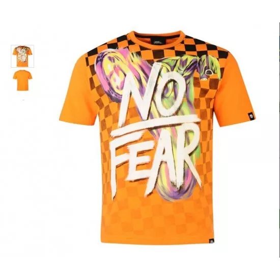 Camiseta Moto Fashion No Fear Moto Graphic Orange Checker