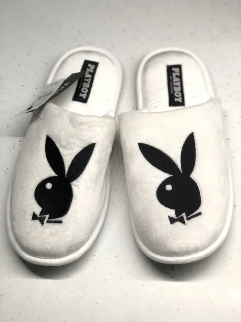 Playboy Slippers 9/10 LRG By Pacsun NWT Black White Bunny Logo Slides Slip On