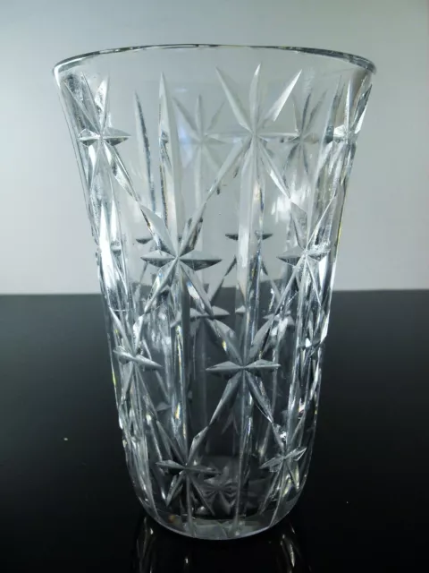 Ancienne Vase  En Cristal Souffle  Taille Diamant St Louis Signée