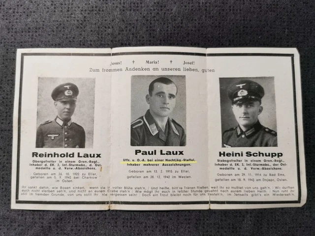 Sterbebild WWII Brüder Unteroffizier O.A. 3. Nachtjagdgeschw. 4 Laon Frankreich