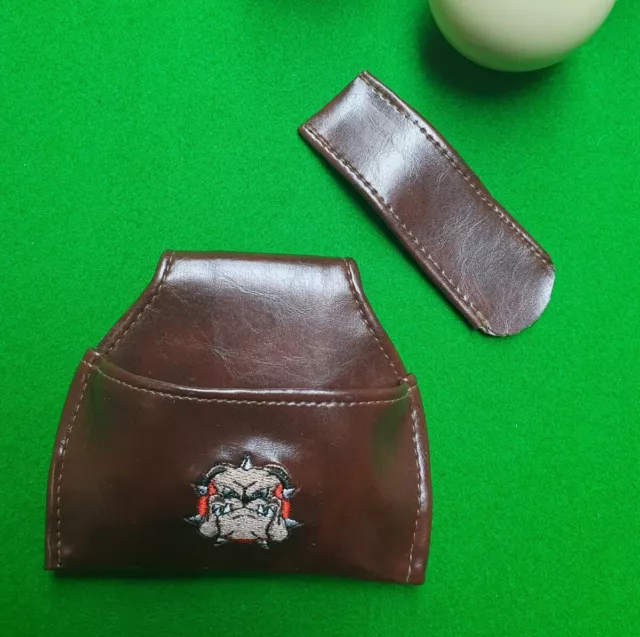 Bulldogge Billard bestickt Snooker Pool Kreide Halter & Spitzenschutz. Braun