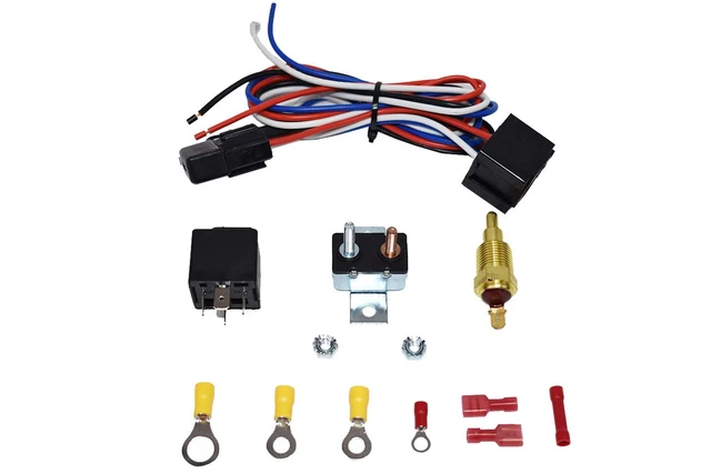 Electric Cooling Radiator Fan Relay - Kit With Thermostat Installation Hardware