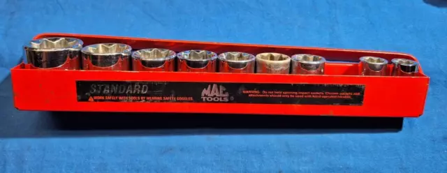 Mac Tools 9 pc 1/2" drive shallow SAE 8 point socket set 1" - 3/8" V328R-V128R