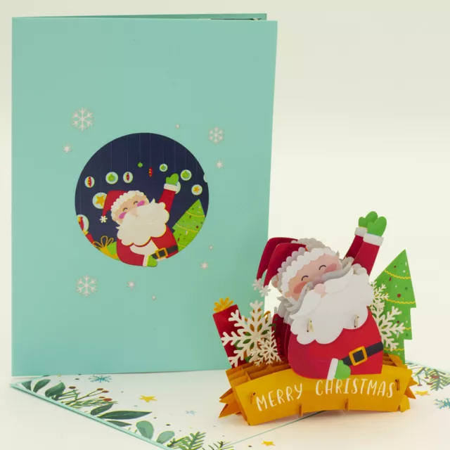 Santa waves hand Pop Up Card, 3D Xmas Card, Christmas Card, 3D Pop Up card