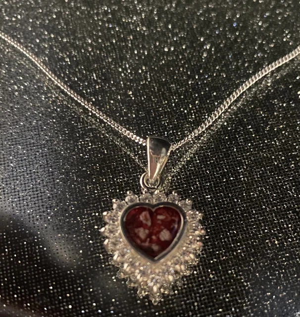 Cremation memorial ashes cz sterling silver heart & chain keepsake urn gift