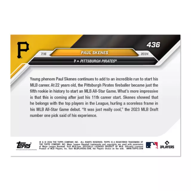PAUL SKENES 2025 MLB TOPPS NOW® Card 436 Rookie Card All Star Game