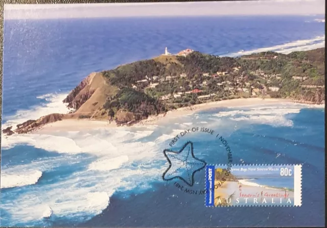 2000 Maxicard Australia. Seasons Greetings. FDI PMK "BYRON BAY"