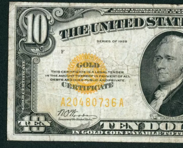 $10 1928 Gold Certificate ** DAILY CURRENCY AUCTIONS ** COMBINED SHIPPING **