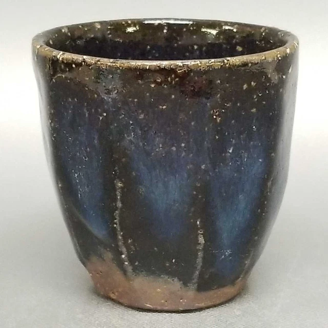 AK71)Japanese Pottery Hagi ware Guinomi Sake Cup Blue glaze  by Seigan Yamane