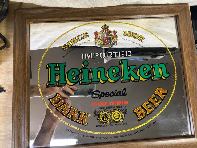 Heineken Special Dark Beer Mirror Bar Sign - 17” x 14”