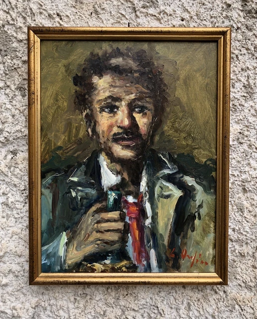 Quadro vintage -Il Bevitore- dipinto a olio su tela