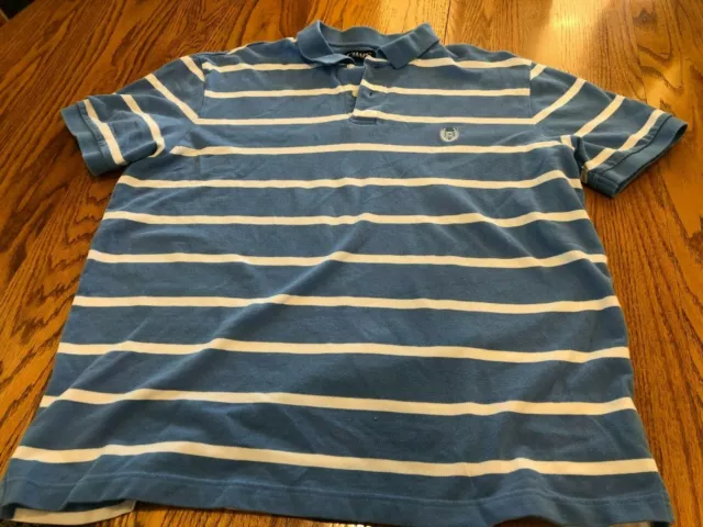 Chaps Mens Size XL Extra Large Blue & White Striped Short Sleeve Polo Shirt