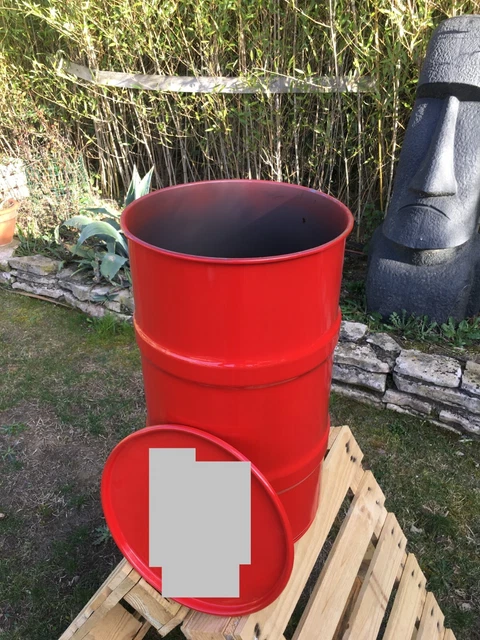 BARIL MÉTAL 60 L ROUGE CUSTOM bidon tonneau coffre décoration ...