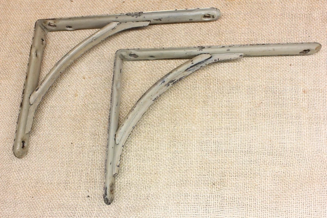 2 Old Shelf Supports Brackets 6 X 8” Rustic Industrial Vintage Gray Paint