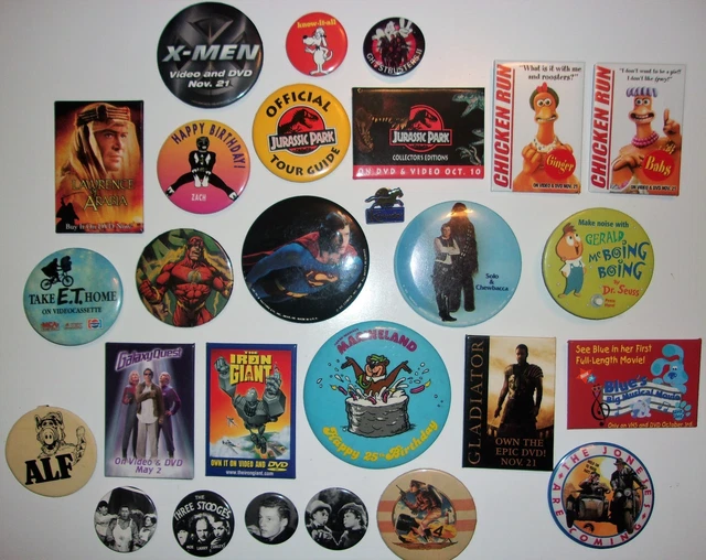 PINBACK, PIN, BADGE, BUTTON Mixed Lot of 28 Including Superman, Star Wars, E.T.