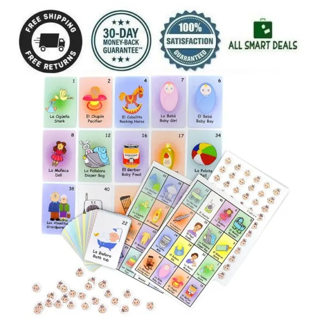 Bingo Juegos Para Baby Shower En Español Espanol 10 Cartones 48 Cartas Premio