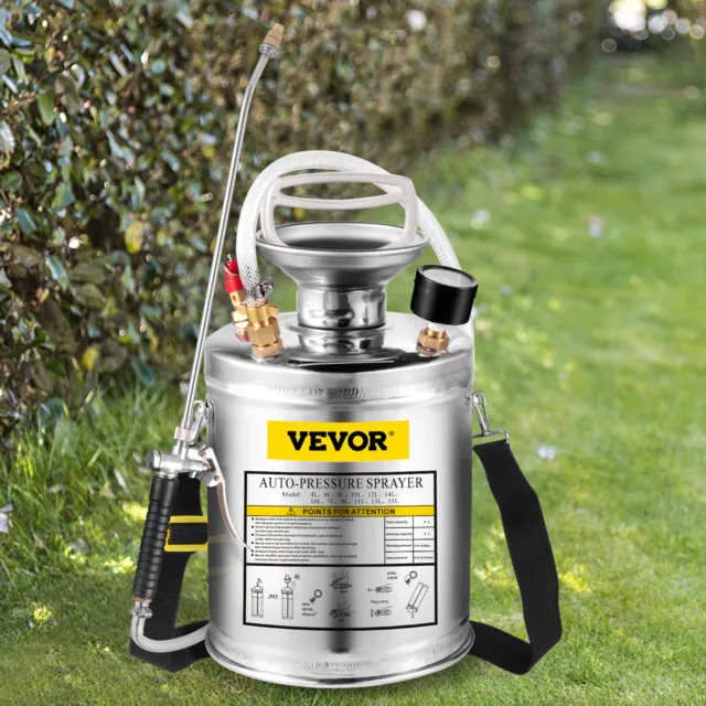VEVOR Stainless Steel Sprayer 1 Gallon Pump Sprayer w/ 3.3-inch Reinforced Hose