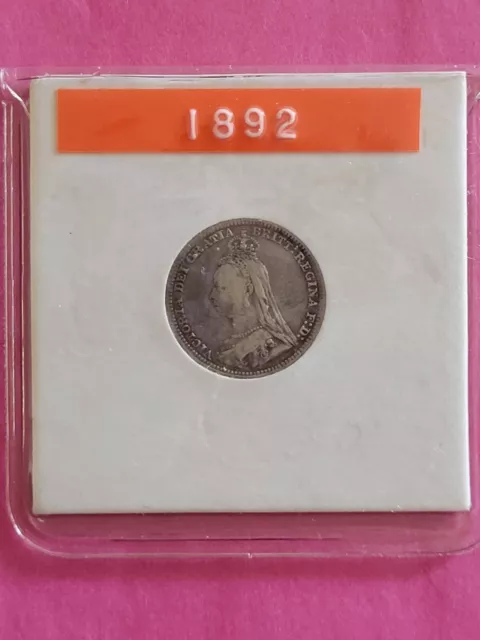 1892 Queen Victoria Jubilee Head Threepence Silver Coin.