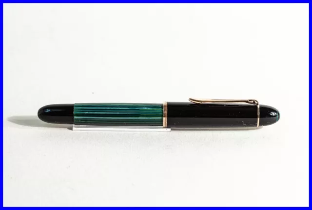 1958 Pelikan 140 piston filler with DM 14c GOLD nib -green striped, black &gold 2