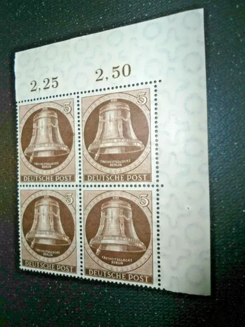 Berlin Freiheitsglocke Klöppel Links 5 Pf ** Viererblock Oberrand Eckrand