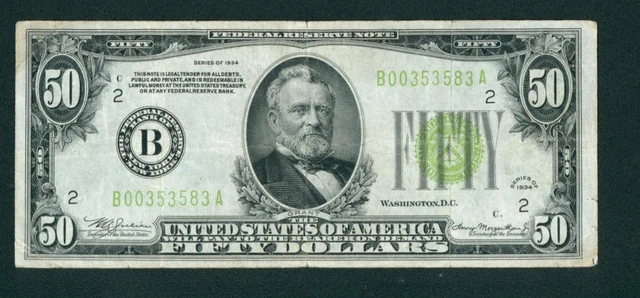 $50 1934 LGS LIME ((LIGHT GREEN SEAL)) Federal Reserve Note DAILY AUCTIONS 2