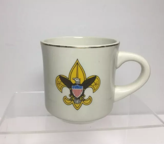 Vintage BSA Boy Scouts of America Coffee Mug Logo Bald Eagle Gold Rim Cup