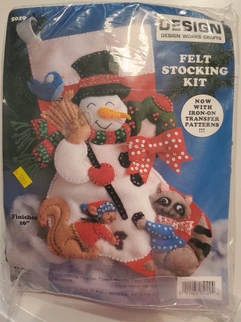 Nuevo kit de apliques de medias de fieltro de 18" largo muñeco de nieve con animales #DW5029