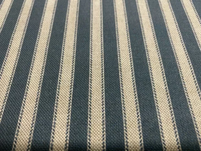 Harlow Ticking Stripe Indigo Blue/ Beige Curtains/Roman Blind Upholstery Fabric 3