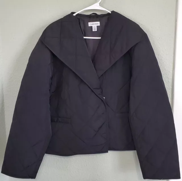 Calvin Klein Women's Quilted Light Weight Black Jacket Size XL Button Down NWT