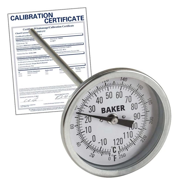 Baker T3009-250 Bimetal Thermometer, 0 to 250&deg;F (-20 to 120&deg;C),