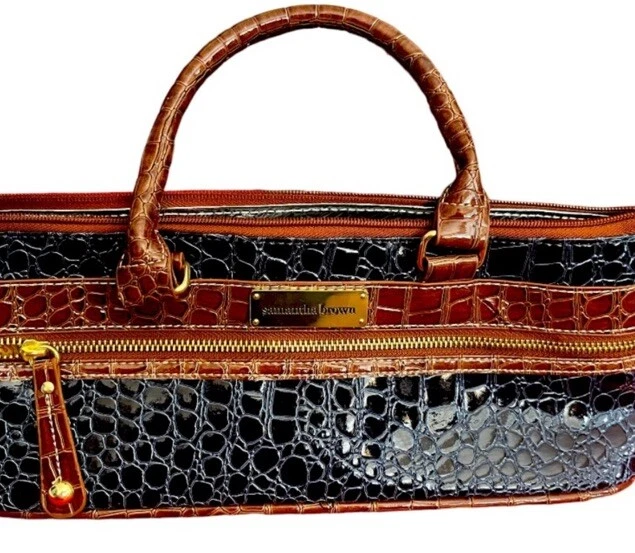 Samantha Brown Wine Purse  Faux Croc Pbrown and black Hand Bag