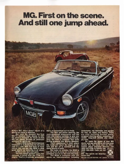 1974 MGB Convertible Vintage Print Ad First On The Scene 1970s MG