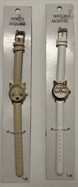 Two (2) Unisex Kids Analog Wrist Watch Cat And Dog Design Brand New UNTESTED