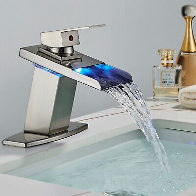 Bathroom Sink Faucet 1 hole Single Handle LED Waterfall Basin Vanity Mixer Taps