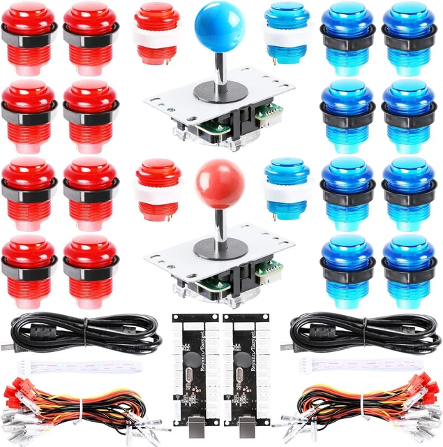 LED Arcade DIY Parts 2x Zero Delay USB Encoder + 2x 8 Way Joystick + 20x LED Ill