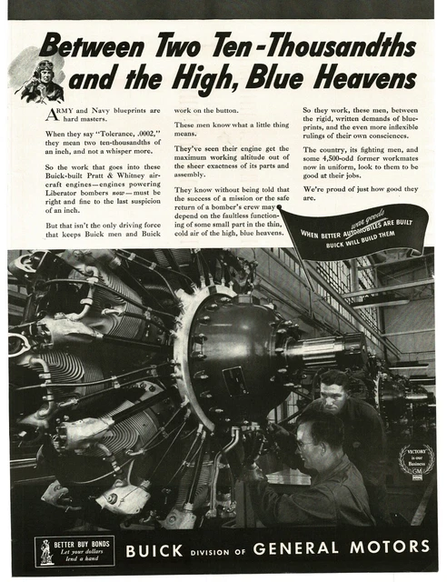 1943 Buick Pratt Whitney Engines Assembly line for B-24 Liberator WWII Print Ad
