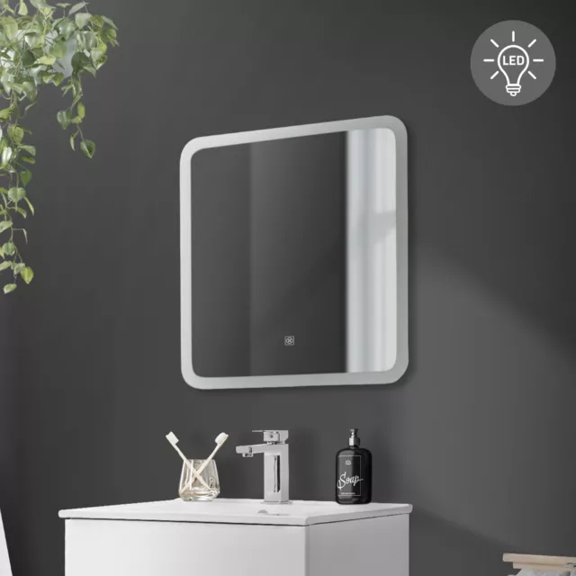 Miroir mural lumineux LED blanc avec commande tactile de salle de bain 60x60 cm