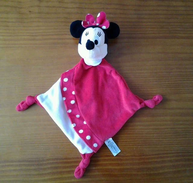 Doudou plat Minnie Disney Nicotoy 3 noeuds pois col blanc rouge losange TBE