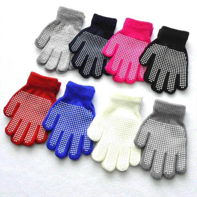 Guanti elasticizzati bambini cinque dita tinta unita punti stampa offset,