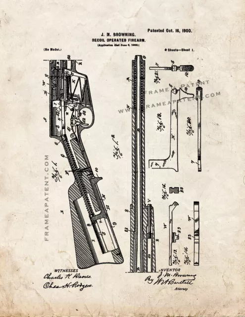 Remington Model 8 semi-automatic Rifle Patent Print Old Look