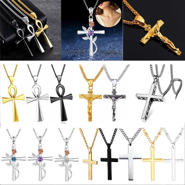 Pendentif Croix Jésus Laiton Doré Violet Bleu - 7,5 Cm - Neuf Sans Emballage