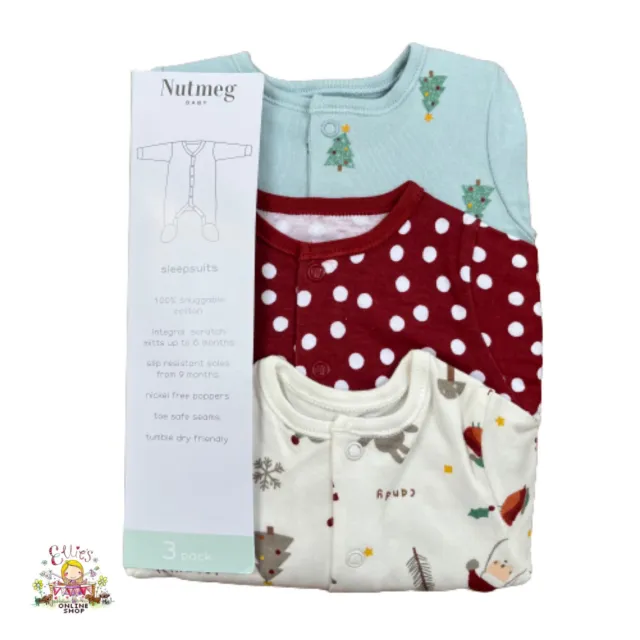 Baby Weihnachten Schlafanzüge Babygrows Unisex Multipack Muskatnuss Weihnachten festliches Oufit