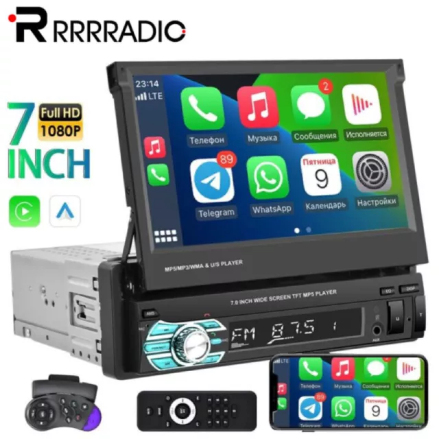 1 DIN 7 Zoll CarPlay Autoradio Ausfahrbarem Display Bluetooth USB AUX FM Player