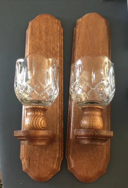 Homco Home Interior & Gifts WALL SCONCE Votive PAIR WOOD Brown. EUC