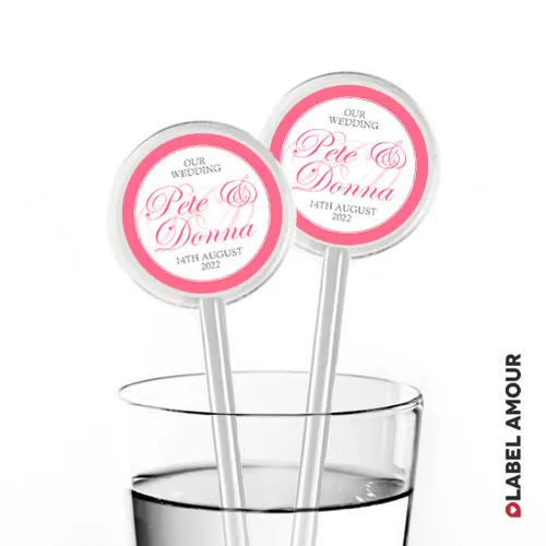 PERSONALISED Calligraphy Wedding Favour Clear Cocktail Stirrers Swizzle 12 pack